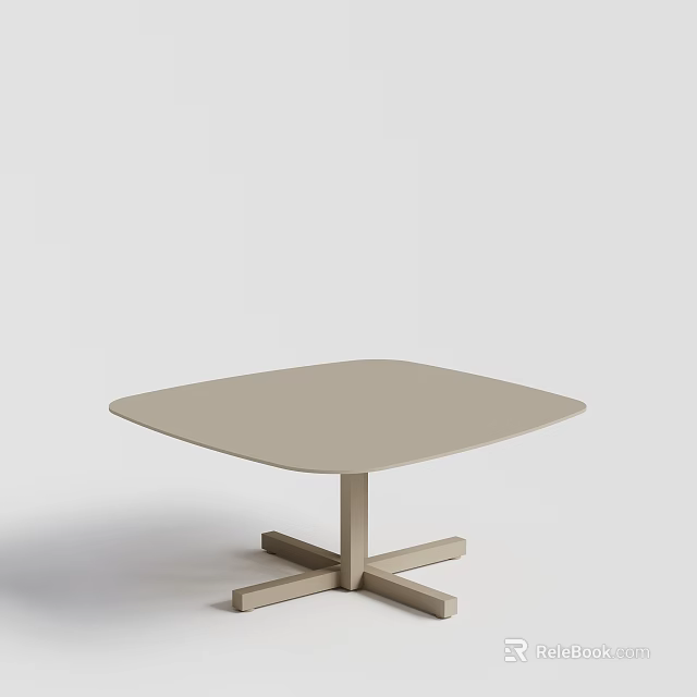 Modern Square Coffee Table With Light Beige Smooth Surface And Cross Leg Base 3d model