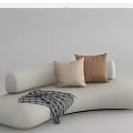 Modern White Sectional Sofa with Beige Brown Throw Pillows and Plaid Blanket 3d model