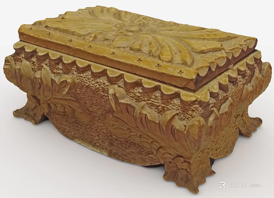 Vintage Carved Wooden Box With Intricate Floral Patterns And Decorative Base 3d model 