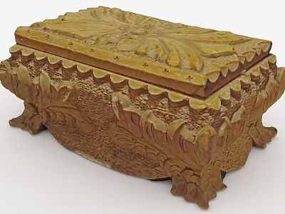 Vintage Carved Wooden Box With Intricate Floral Patterns And Decorative Base 3d model