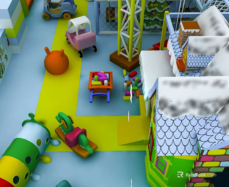 Sturdy Swing Door For Kids Playroom With Colorful Slide Toy Cars And Building Blocks 3d model 