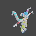Animated Game Movie Character With Blue Purple Ears Colorful Stripes Arms Outstretched Tail