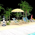 Relaxing Tropical Beach Pool Area With Palm Trees Umbrella And Lounge Chairs