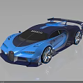 Blue Bugatti Racing Sports Car With Streamlined Design Aerodynamic Rear Wing And Shiny Finish