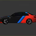 BMW Gray Sports Car With Red And Blue Stripes Shiny Surface And Reflection