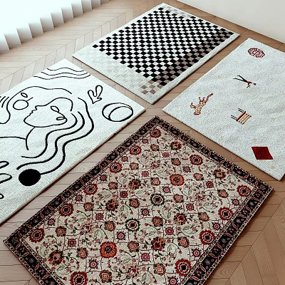 Square Area Rugs with Various Designs Line Art Checkerboard Tool Motifs and Traditional Patterns 3d model
