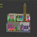 3D House Model Interior Scene With Living Room Fireplace Kitchen Dining And Bathroom Areas