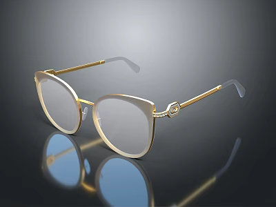 Elegant Gold Frame Sunglasses With Light Lenses And Decorative Temple Design 3d model