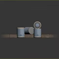 Blue Trash Cans With Open Lid And Blue Lights On Brick Floor
