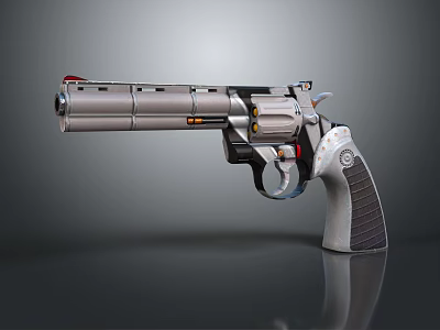 Silver Metal Revolver Weapon With Black Grip And Modern Design Features 3d model