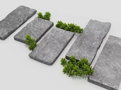 Gray Stone Stepping Stones With Green Shrubs In Garden Path Design 3d model