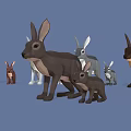 Cute Rabbits in Various Colors and Different Sizes Standing Together in Group