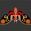 Vibrant Character Moth Creature With Red Striped Body And Yellow Eye Patterned Wings