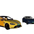 Yellow And Black Sports Cars Parked Against Weathered Stone Building Walls