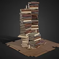 Artistic Stacked Books Display With Wooden Planks And Decorative Candle Accent