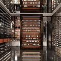 Elegant Modern Wine Cellar Interior With Organized Metal Racks And Glass Bottles