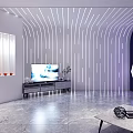 Modern Living Room Interior Design With Curved Walls White Lines TV And Coffee Table