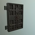 Sturdy Metal Grille Door With Red Wheel And Grid Pattern For Industrial Security