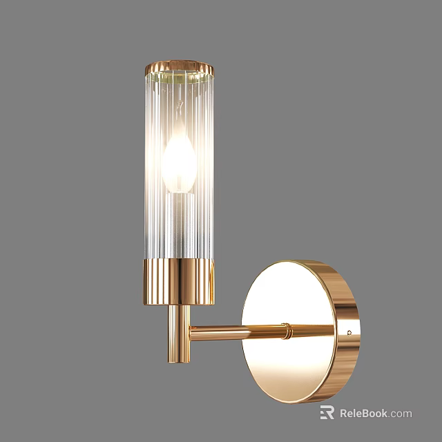 Modern Wall Sconce with Golden Metal Frame and Cylindrical Transparent Glass Shade for Soft Illumination 3d model 