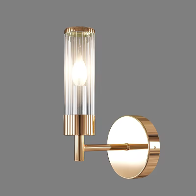 Modern Wall Sconce with Golden Metal Frame and Cylindrical Transparent Glass Shade for Soft Illumination 3d model