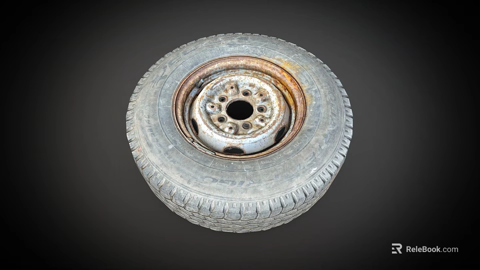 Old Rusty Car Tire and Wheel Rim with Worn Tread Surface 3d model 