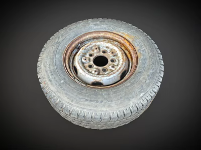 Old Rusty Car Tire and Wheel Rim with Worn Tread Surface 3d model