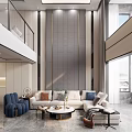 Modern Loft Living Room With Sofa Round Coffee Tables And Tall Windows