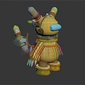 Yellow Mechanical Creature Character With Bulb Horns Blue Nose Mechanical Claws And Blue Tail