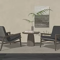 Stylish Gray Chair And Table Set With Wooden Frame Small Round Table And Green Plant