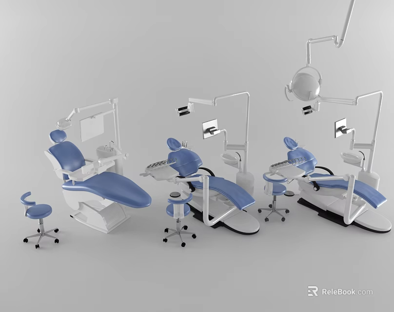 Modern Dental Medical Equipment With Professional Treatment Chairs And Surgical Lights 3d model 