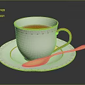 White Teacup With Gold Rim And Decorations On Matching Saucer With Gold Spoon