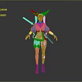 3D Female Character With Blue Hair Wings White Top Blue Skirt Weapon And Boots