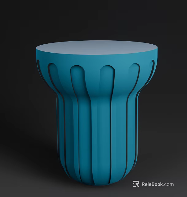 Modern Blue Side Table With Round Top And Vertical Grooves Design 3d model 
