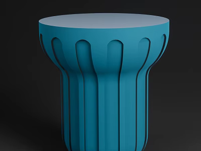 Modern Blue Side Table With Round Top And Vertical Grooves Design 3d model