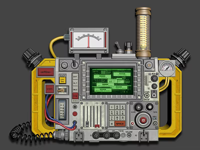 Industrial Equipment Control Panel With Digital Display Gauges Knobs And Yellow Frame 3d model