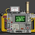 Industrial Equipment Control Panel With Digital Display Gauges Knobs And Yellow Frame