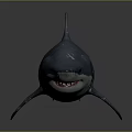Detailed Blue Shark With Red Markings On Body Against Gray Background