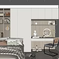 Cozy Tatami Bedroom With Striped Bedspread Storage Cabinets Dressing Table Mirror Chair And Natural Light