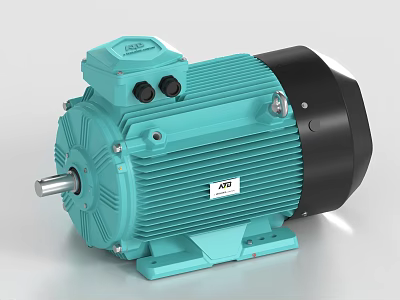 Turquoise Industrial Electric Motor With Black Components Metal Parts And AD Label 3d model