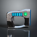 Futuristic Handheld Device Design With Silver Frame Blue Strips And Green Button 3d model
