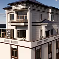 Two Story Detached Villa With Traditional Roof Light Exterior Garage Doors And Windows