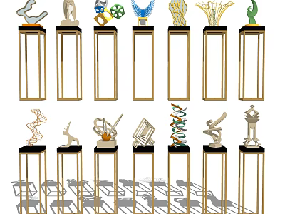 Artistic Decorative Ornament Figurine Set With Metal Frame Bases And Varied Sculptural Designs 3d model