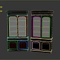 Classic Dark Wooden Display Cabinets With Glass Doors And Decorative Trim Details