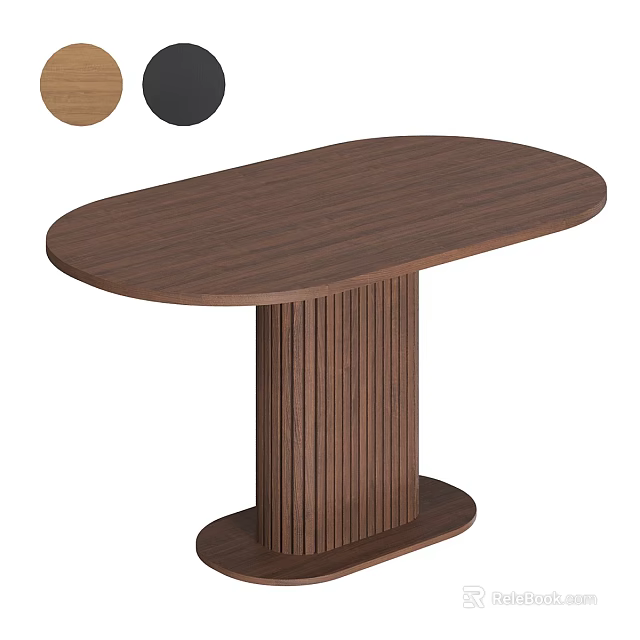 Oval Wooden Dining Table With Fluted Column Base And Two Tone Color Options 3d model