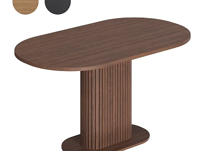Oval Wooden Dining Table With Fluted Column Base And Two Tone Color Options 3d model