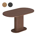 Oval Wooden Dining Table With Fluted Column Base And Two Tone Color Options 3d model