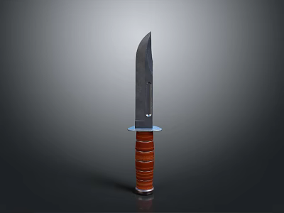 Military Knife With Sharp Metal Blade And Brown Wooden Handle Design 3d model