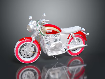 Classic Red And White Motorcycle With Shiny Chrome Engine White Seat And Red Wheels 3d model