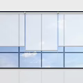 White Roller Blinds Covering Modern Window With Blue Sky And Clouds 3d model