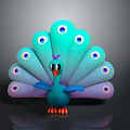 Blue Peacock With Spread Tail Feathers Featuring Blue And Purple Eye Patterns And Orange Feet 3d model